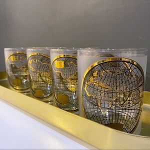 Vintage Culver 22k Gold Globe Map Whiskey Glasses